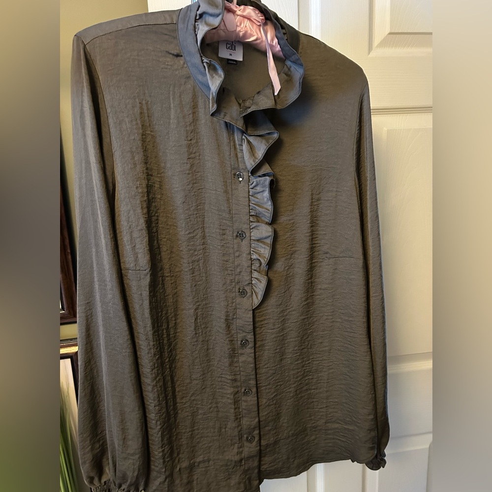Cabi, size medium, olive green, satiny blouse